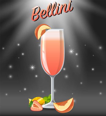 Parlak arkaplan illüstrasyonu üzerine bardakta Bellini kokteyli