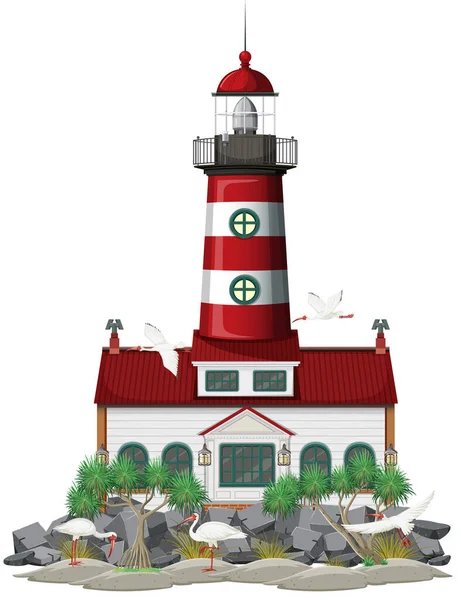 Lighthouse Isolated White Background Illustration — Stock Vector