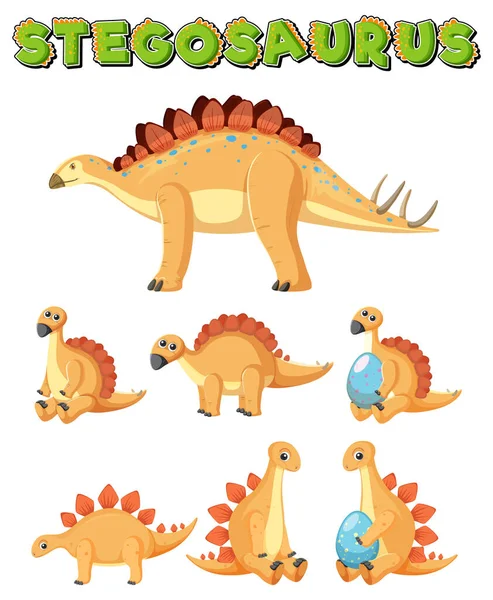 Set of cute stegosaurus dinosaur cartoon characters illustration