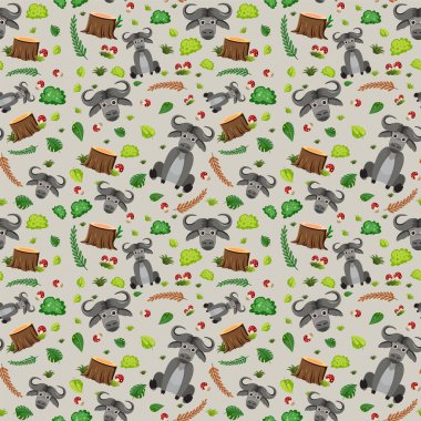 Şirin bufalo kusursuz desenli çizim.