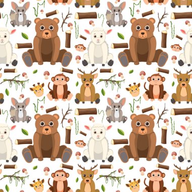 Sevimli hayvanlar kusursuz desenli çizimler.