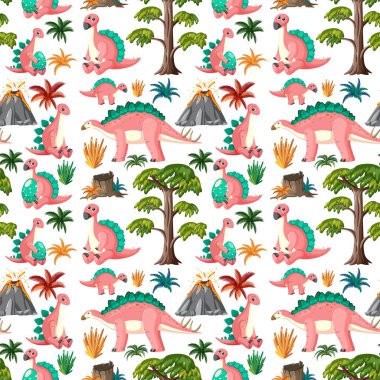 Şirin dinazor pürüzsüz desen çizimi