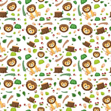 Aslan kadar sevimli, kusursuz bir hayvan deseni çizimi.