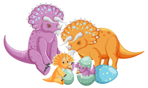 Söt Triceratops Dinosaurie Och Baby Illustration — Stock vektor