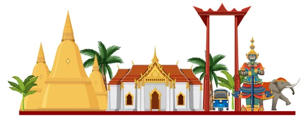 Bangkok Thaïlande Attraction Points Repère Illustration — Image vectorielle