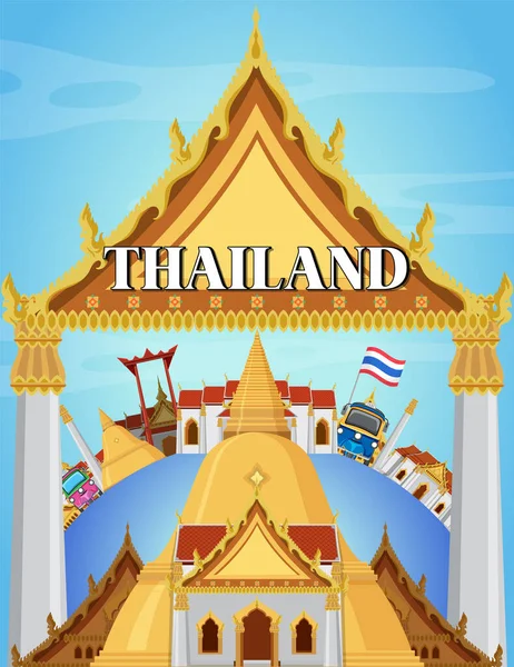 Bangkok Thailand Wahrzeichen Plakat Illustration — Stockvektor