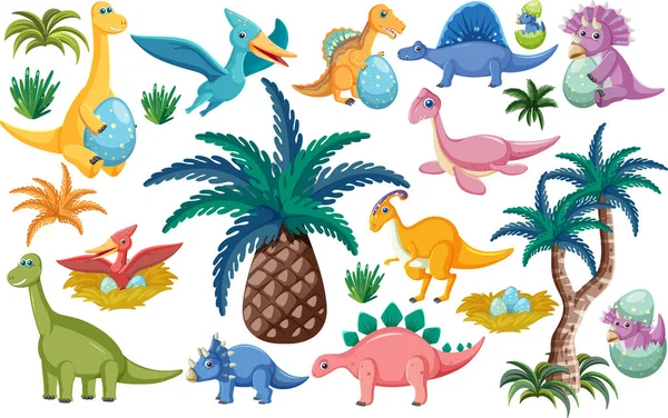 Leuke Dinosaurus Naadloze Patroon Illustratie — Stockvector