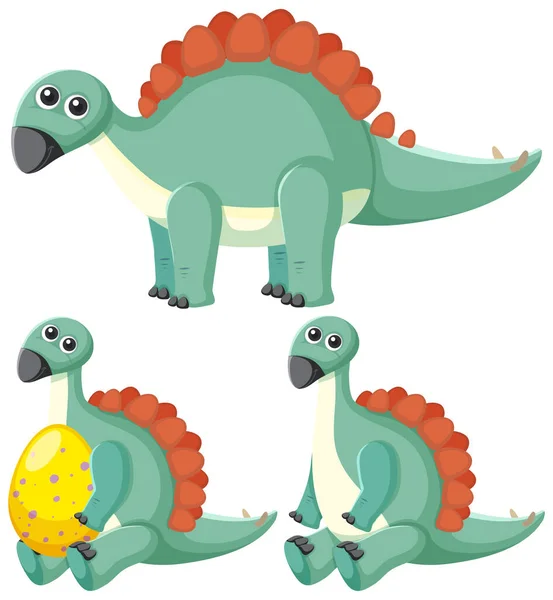 Conjunto Dibujos Animados Dinosaurio Lindo Personajes Ilustración — Vector de stock