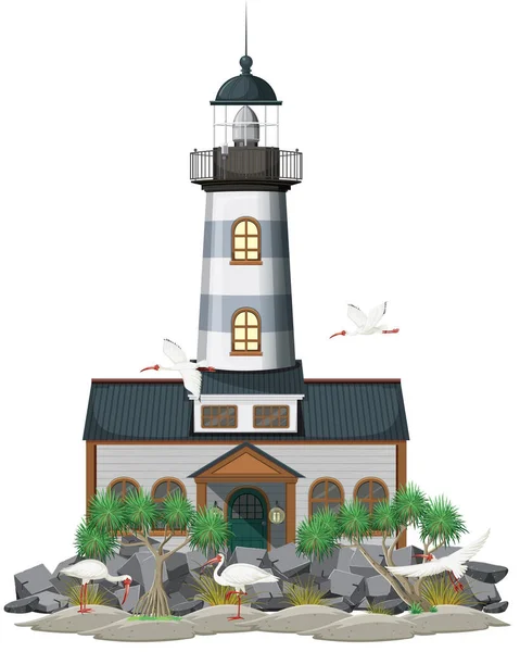Leuchtturm Isoliert Auf Weißem Hintergrund Illustration — Stockvektor