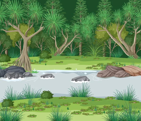 Paisagem Florestal Com Ilustração Fluvial —  Vetores de Stock