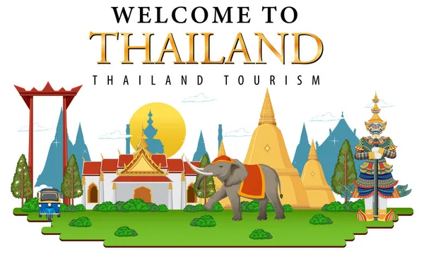 Banguecoque Tailândia Landmark Logo Banner Ilustração —  Vetores de Stock