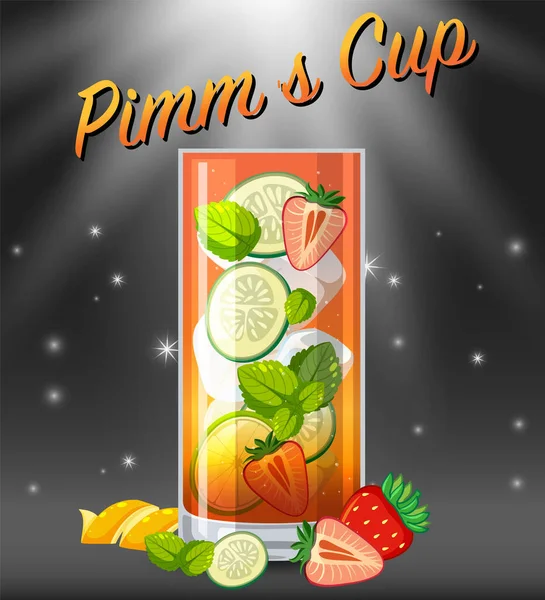 Pimm Cup Cocktail Glas Auf Funkelndem Hintergrund — Stockvektor