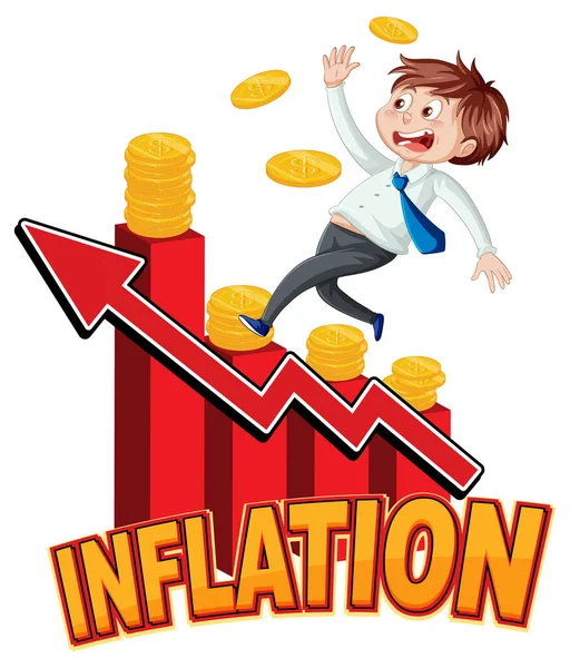 Enflasyon Kovulan Işadamı Illüstrasyonlu Kelime Metnini Izole Etti — Stok Vektör