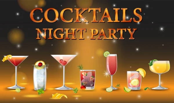 Koktajle Night Party Banner Ilustracja — Wektor stockowy