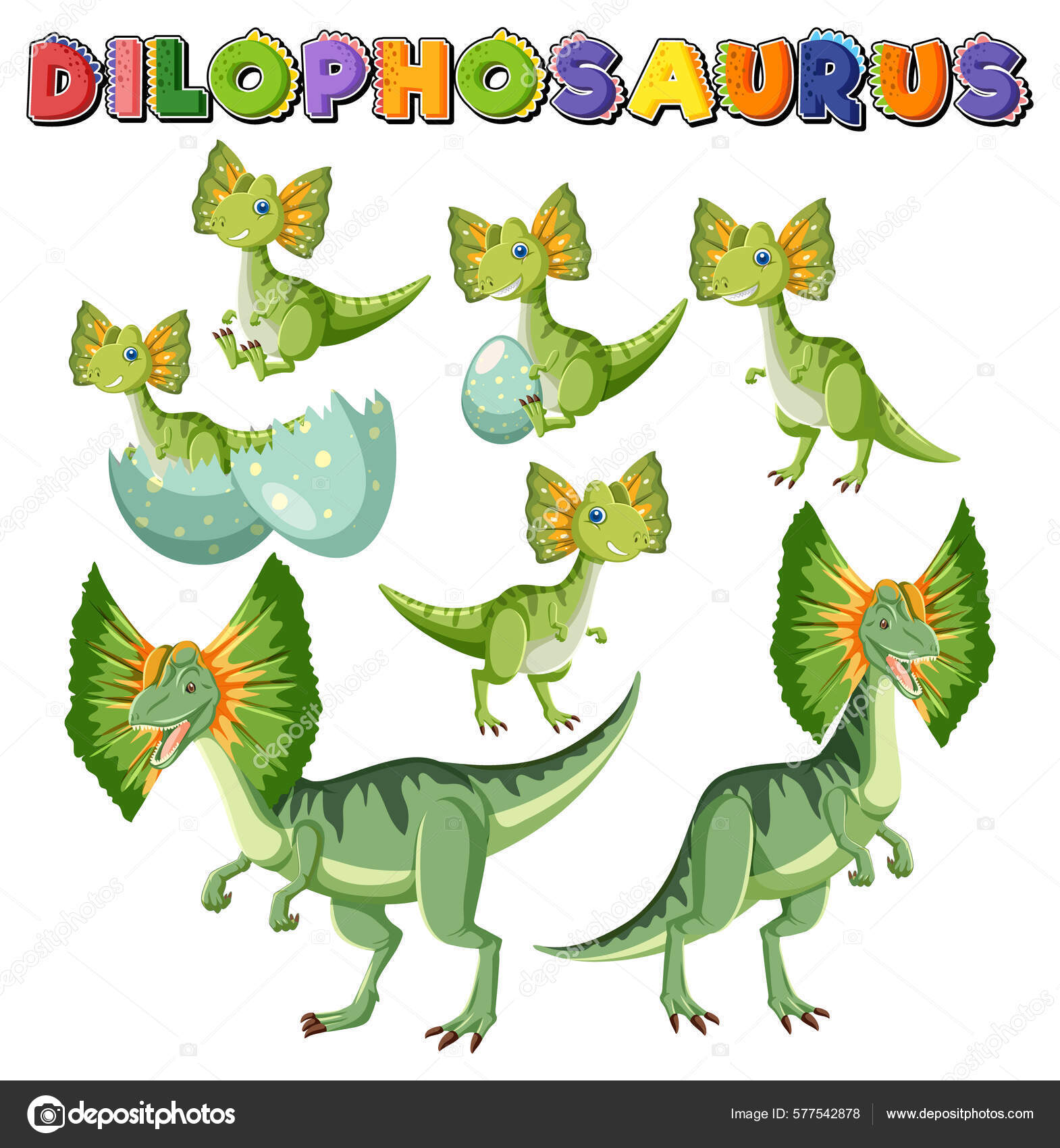 Dilophosaurus Palavra Logotipo Com Dinossauros Desenho Animado Conjunto  Ilustração Vetor de ©blueringmedia 577542878, image size:1570x1700