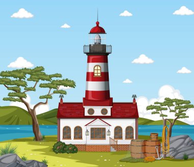 Sahildeki deniz feneri çizimi