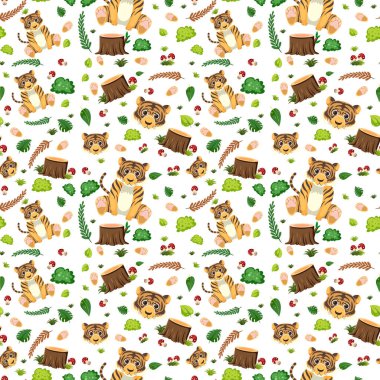 Kaplan sevimli hayvan kusursuz desenli çizim