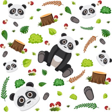Panda sevimli hayvan kusursuz desen çizimi