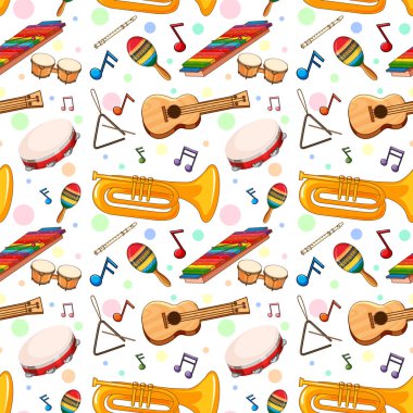 Farklı müzik enstrümanları kusursuz desen çizimi
