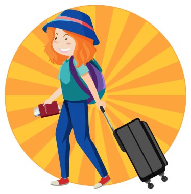 Turist kız çiziminin basit karakteri