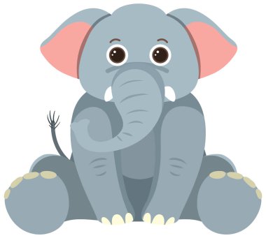 Düz çizimde şirin bir fil.