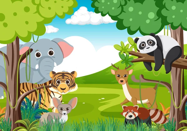 Animaux Sauvages Dans Forêt Illustration — Image vectorielle