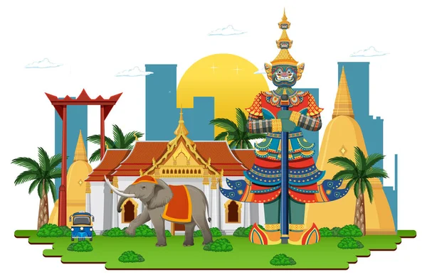 Bangkok Thailand Landmarks Illustration — Stock Vector