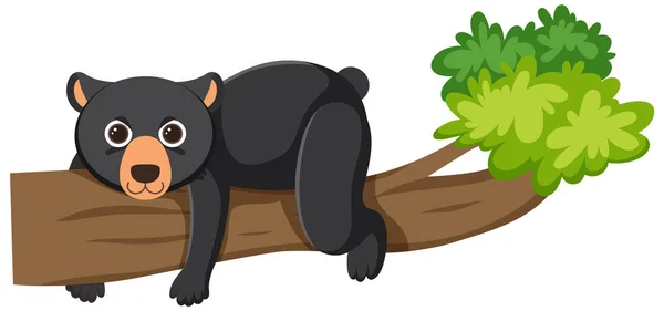 Black Bear Lying Tree Illustration — Stock Vector