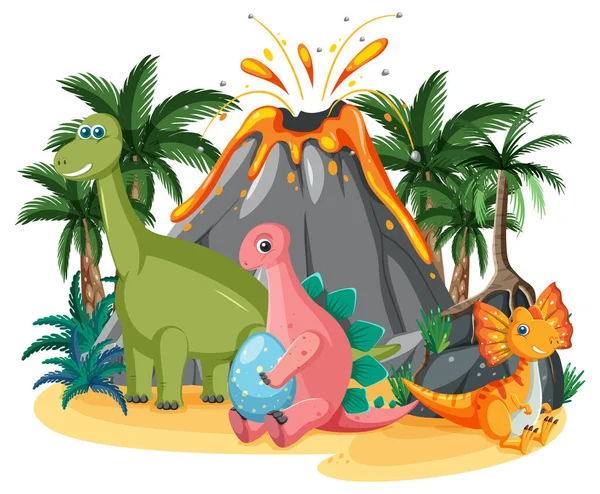 Isolerad Förhistorisk Skog Med Dinosaurie Illustration — Stock vektor