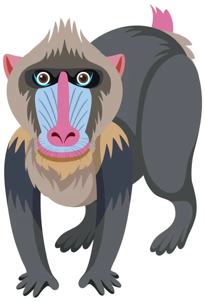 Lindo Mandrill Ilustración Estilo Dibujos Animados Planos — Vector de stock