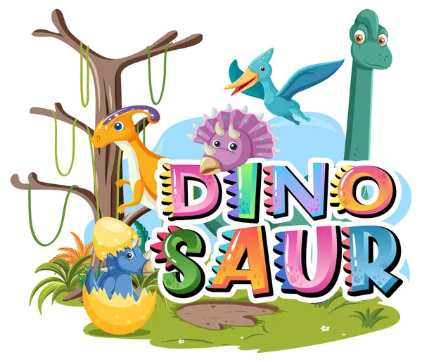 Dinosaurus Woord Logo Met Verschillende Dinosaurussen Illustratie — Stockvector