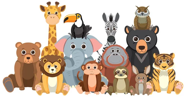 Zoológico Animais Grupo Plano Desenho Animado Estilo Ilustração —  Vetores de Stock