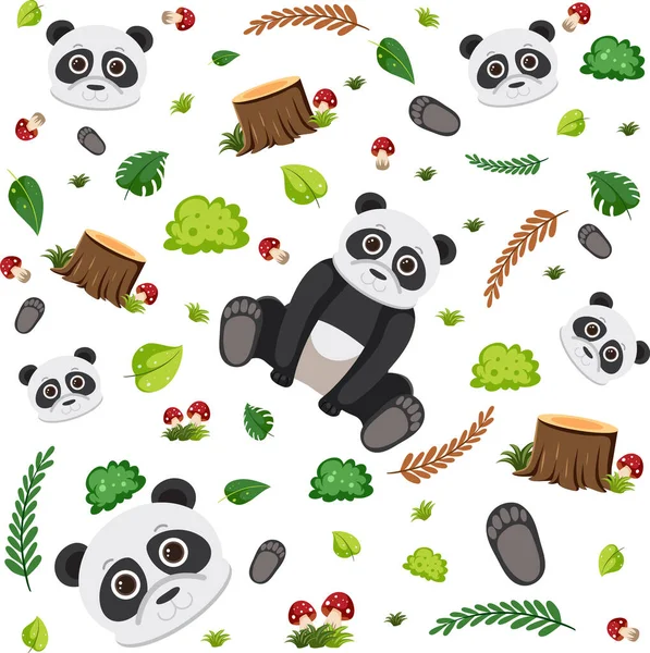 Panda Schattig Dier Naadloze Patroon Illustratie — Stockvector