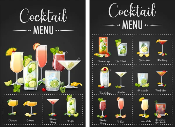 Eine Gedruckte Karte Mit Cocktails Illustration — Stockvektor