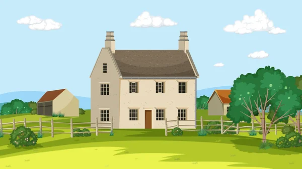Illustration Des Maisons Milieu Rural — Image vectorielle