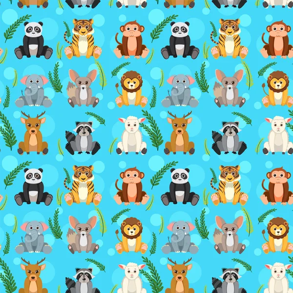 Animales Lindos Ilustración Patrón Sin Costura — Vector de stock