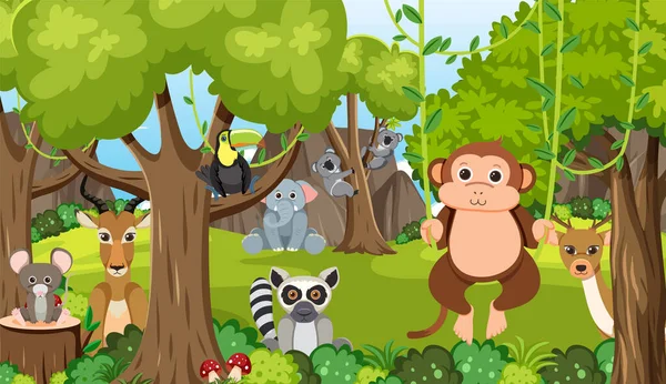 Bonitos Animais Selvagens Ilustração Floresta —  Vetores de Stock
