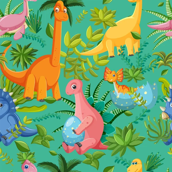 Cute Dinosaur Seamless Pattern Illustration — Stock Vector