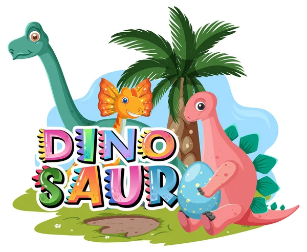 Logotipo Palabra Dinosaurio Con Ilustración Varios Dinosaurios — Vector de stock