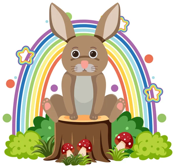 Cute Rabbit Stump Flat Cartoon Style Illustration — Stock Vector