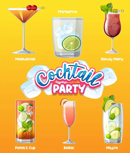 Cocktail Party Menu Banner Illustratie — Stockvector