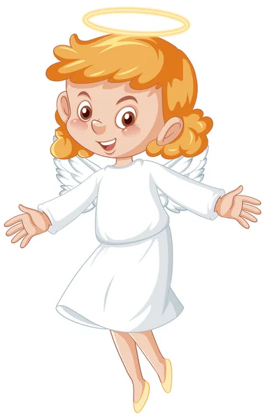 Cute Angel Cartoon Character White Dress White Background Illustration — Stock Vector