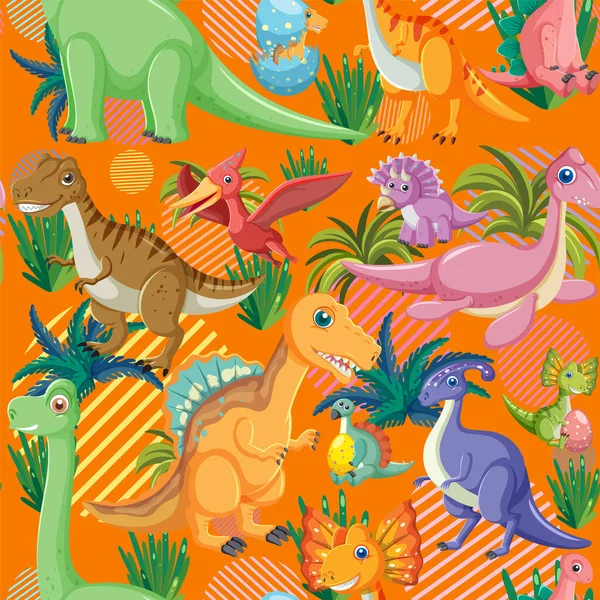 Симпатичная Иллюстрация Образца Динозавров — стоковый вектор