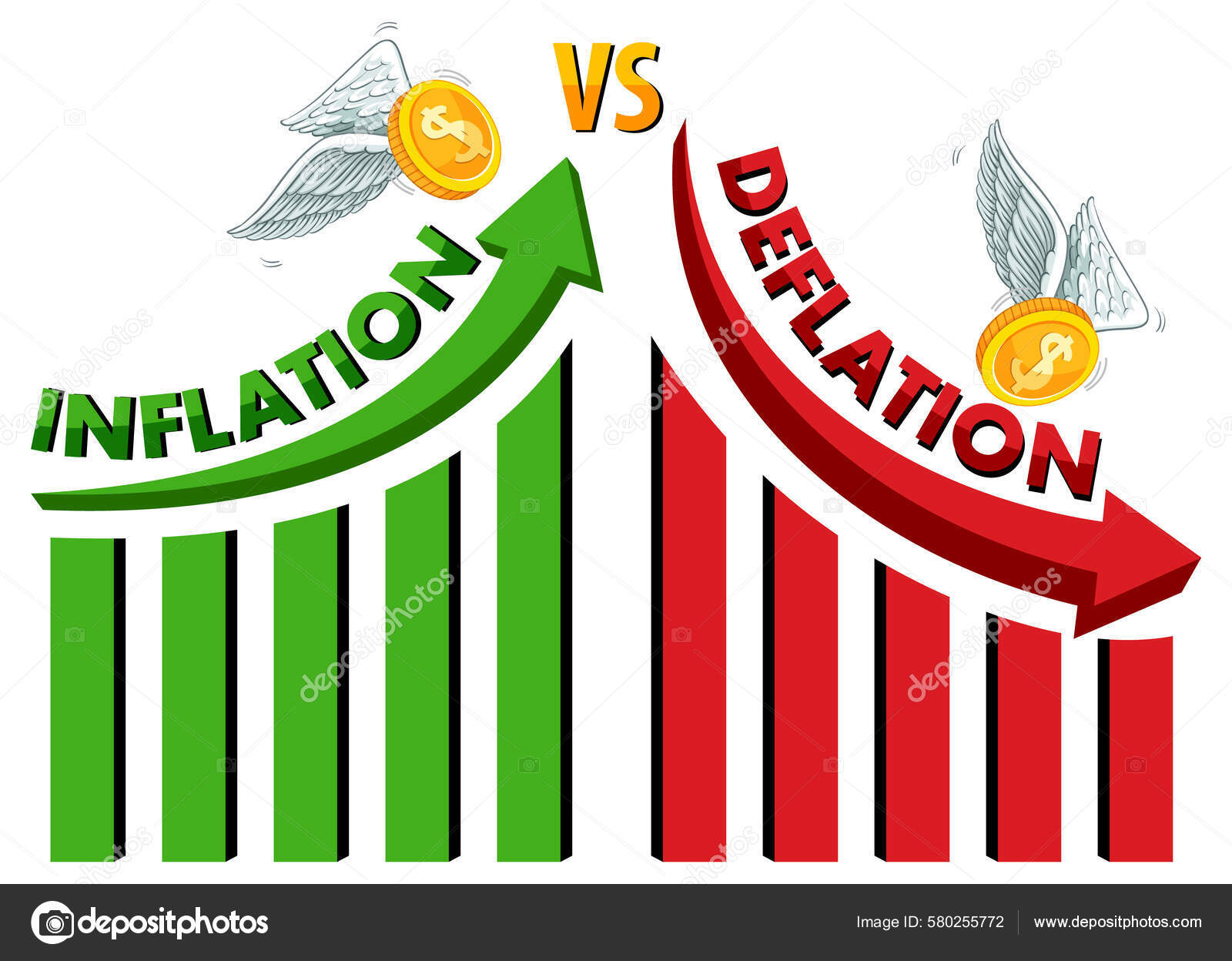 通货膨胀与通货紧缩的对比箭头上下移动的例子图库矢量图©blueringmedia 580255772