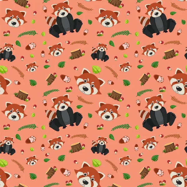 Panda Rouge Mignon Animal Motif Sans Couture Illustration — Image vectorielle