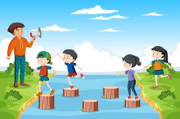 Playground Stepping Stump Children Illustration — стоковый вектор