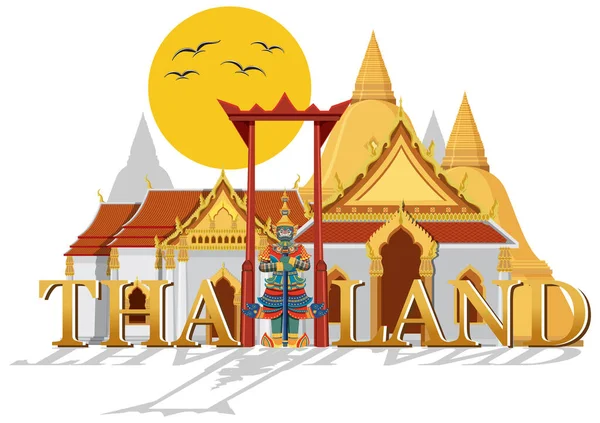 Bangkok Thailand Landmark Logo Banner Illustration — Stock Vector