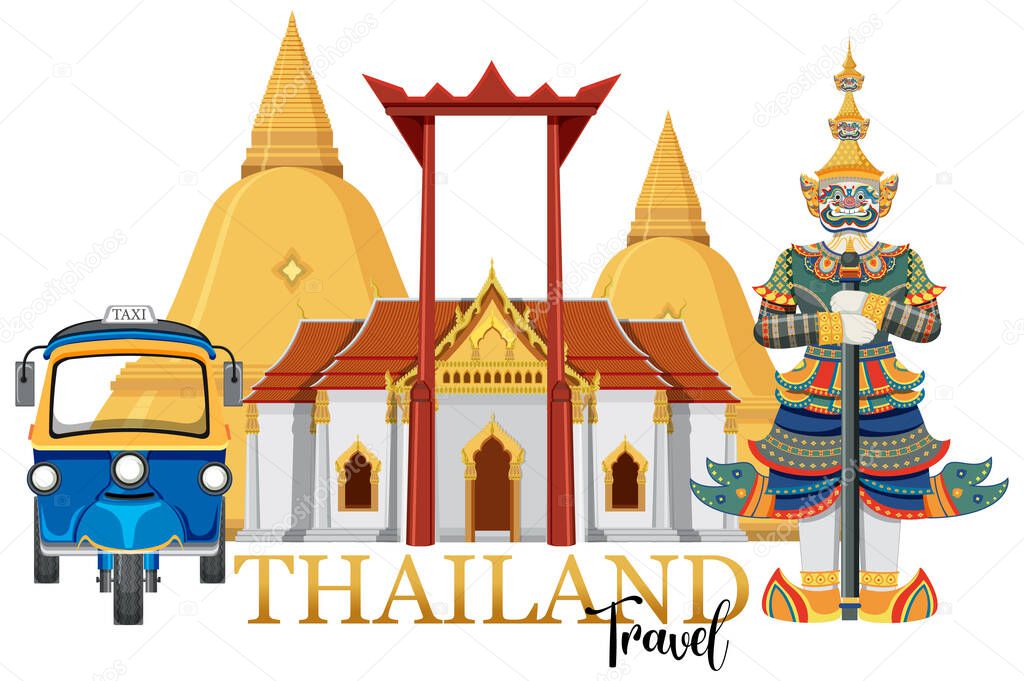 Bangkok Thailand Landmarks Logo Banner illustration