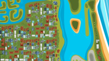 Sahildeki evlerin havadan görünüşü Altın Sahil Avustralya illüstrasyonu