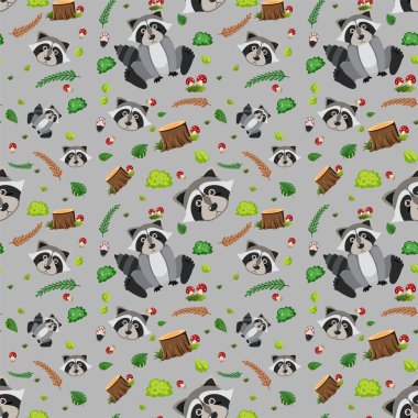 Rakun şirin hayvan kusursuz desenli çizim.